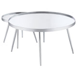 Kaelyn 2-Piece Round Mirror Top Nesting Coffee Table Chrome