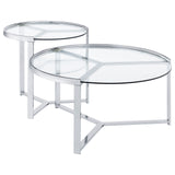 Delia 2-Piece Round Glass Top Nesting Coffee Table Clear and Chrome