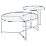 Delia 2-Piece Round Glass Top Nesting Coffee Table Clear and Chrome