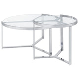 Delia 2-Piece Round Glass Top Nesting Coffee Table Clear and Chrome