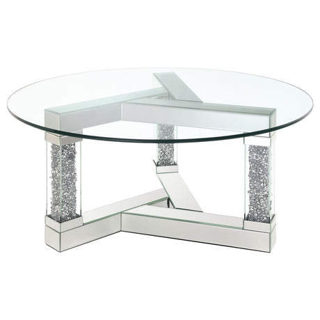 Octave Square Post Legs Round Coffee Table Mirror