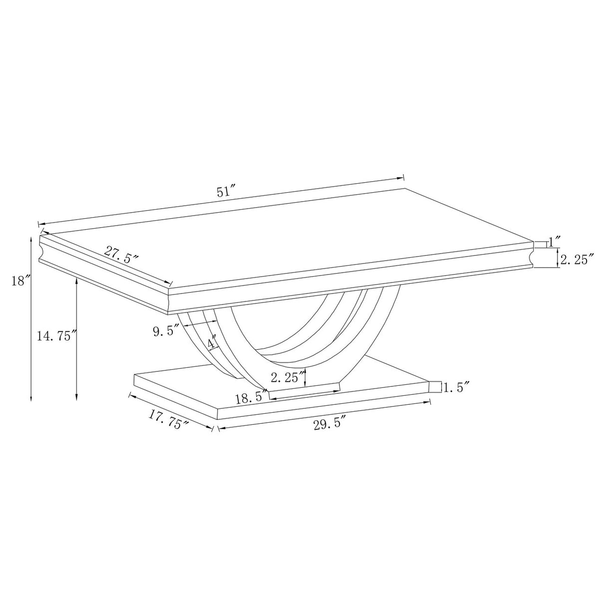 Kerwin U-base Rectangle Coffee Table White and Chrome