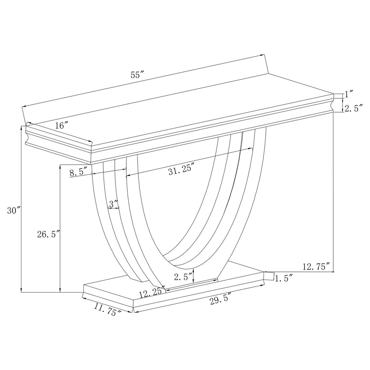 Kerwin U-base Rectangle Sofa Table White and Chrome