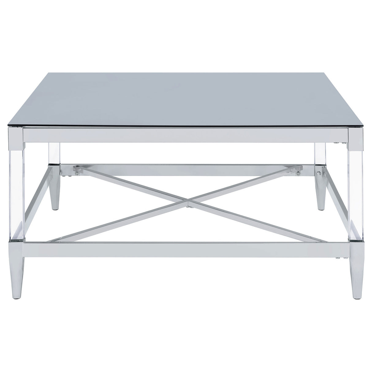 Lindley Square Coffee Table with Acrylic Legs and Tempered Mirror Top Chrome