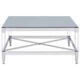 Lindley Square Coffee Table with Acrylic Legs and Tempered Mirror Top Chrome