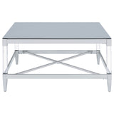 Lindley Square Coffee Table with Acrylic Legs and Tempered Mirror Top Chrome