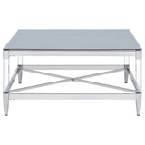 Lindley Square Coffee Table with Acrylic Legs and Tempered Mirror Top Chrome