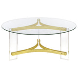 Janessa Round Glass Top Coffee Table With Acrylic Legs Clear and Matte Brass