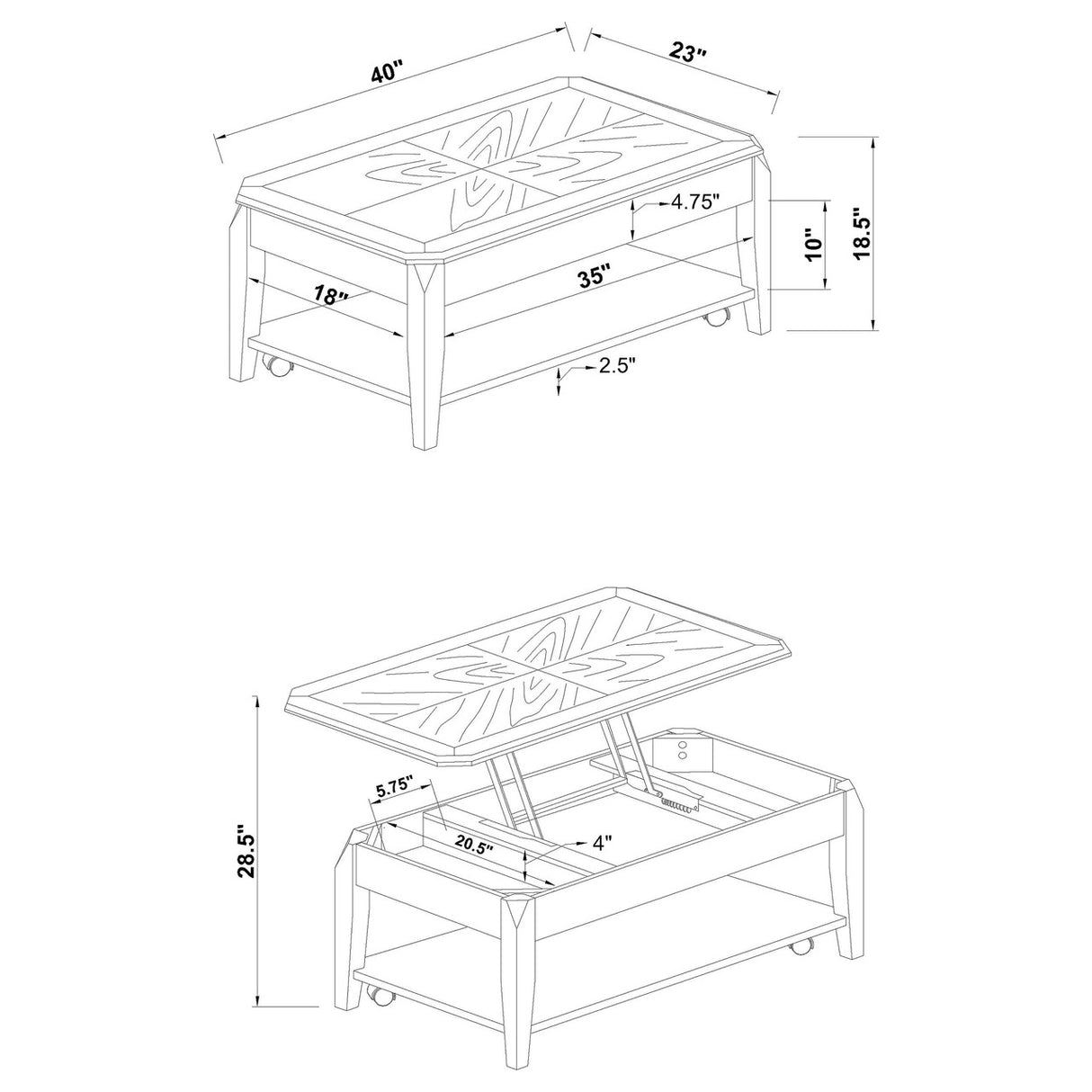 Baylor Lift Top Coffee Table with Hidden Storage Walnut