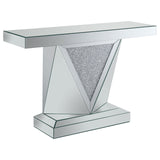 Amore Rectangular Sofa Table with Triangle Detailing Silver and Clear Mirror