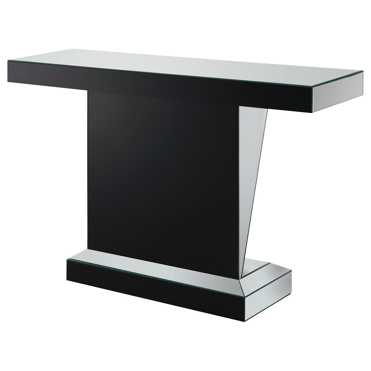 Amore Rectangular Sofa Table with Triangle Detailing Silver and Clear Mirror