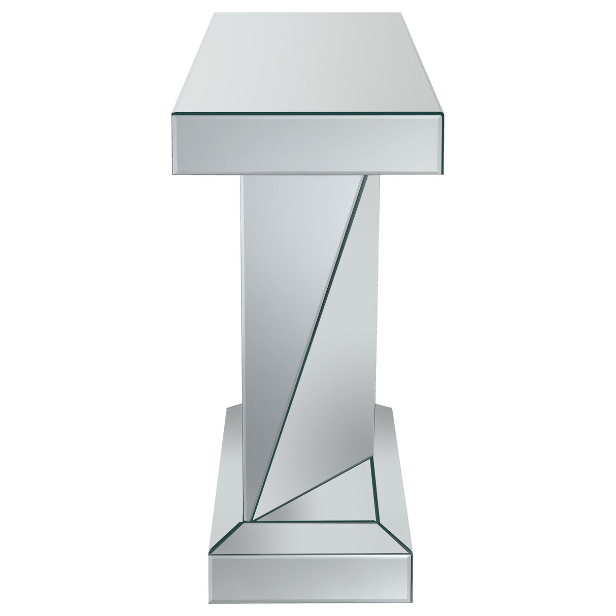 Amore Rectangular Sofa Table with Triangle Detailing Silver and Clear Mirror