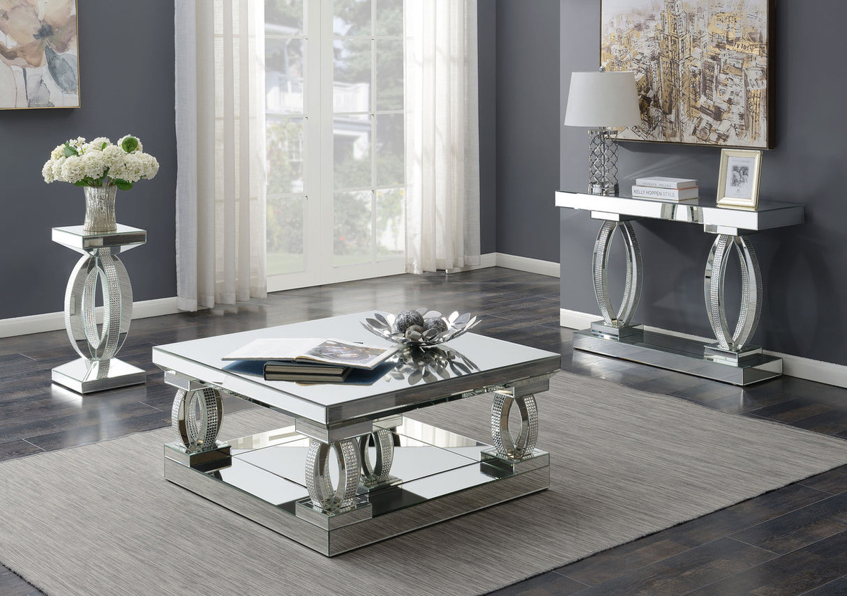 Amalia Rectangular Sofa Table with Shelf Clear Mirror