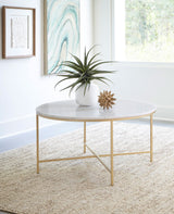 Ellison Round X-cross Coffee Table White and Gold