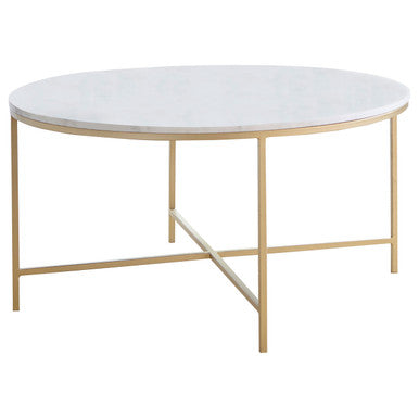 Ellison Round X-cross Coffee Table White and Gold