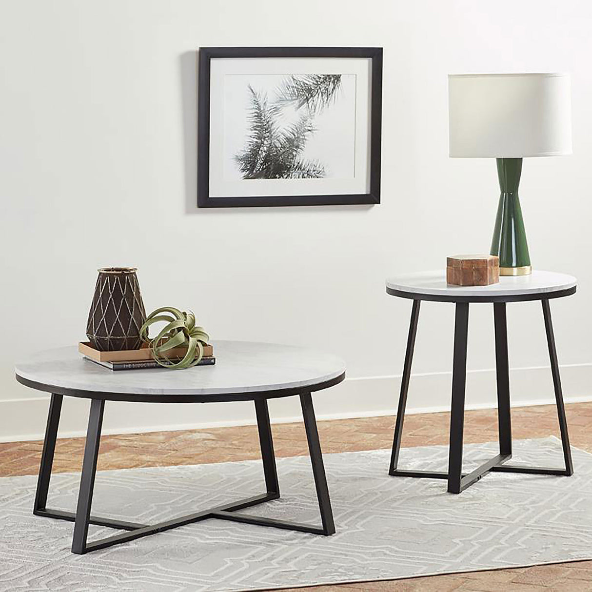 Hugo Round Coffee Table White and Matte Black