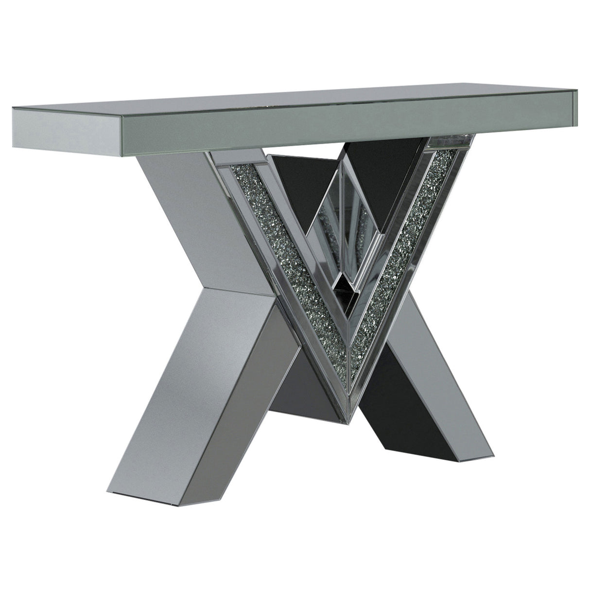 Taffeta V-shaped Sofa Table with Glass Top Silver