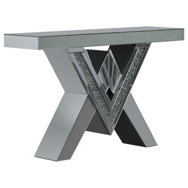 Taffeta V-shaped Sofa Table with Glass Top Silver