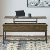 Byers Black Coffee Table with Hidden Storage Brown Oak and Sandy Black