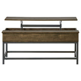 Byers Black Coffee Table with Hidden Storage Brown Oak and Sandy Black