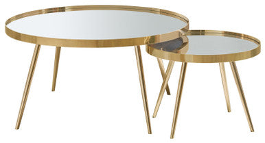 Kaelyn 2-piece Mirror Top Nesting Coffee Table Mirror and Gold