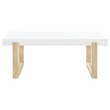 Pala Rectangular Coffee Table with Sled Base White High Gloss and Natural