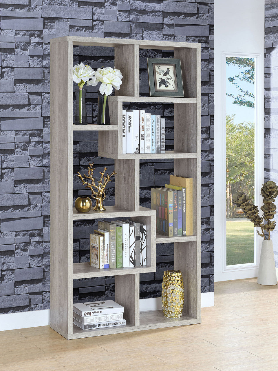 Theo 10-shelf Bookcase Grey Driftwood