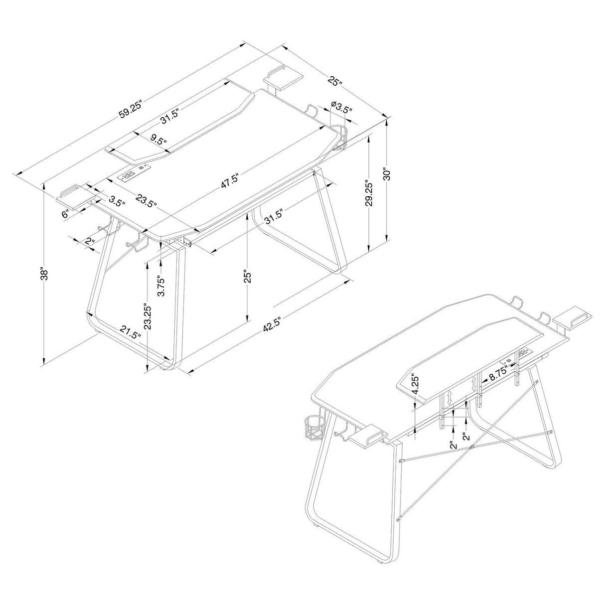 Alfie Gaming Desk with USB Ports Gunmetal