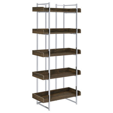 Angelica 5-shelf Bookcase Walnut and Chrome