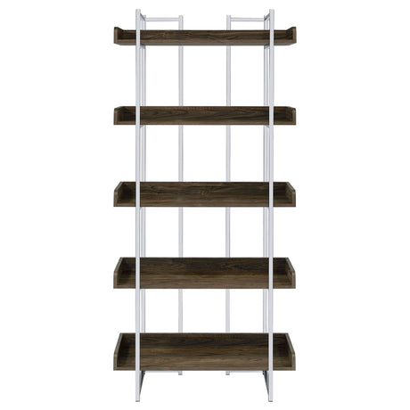 Angelica 5-shelf Bookcase Walnut and Chrome