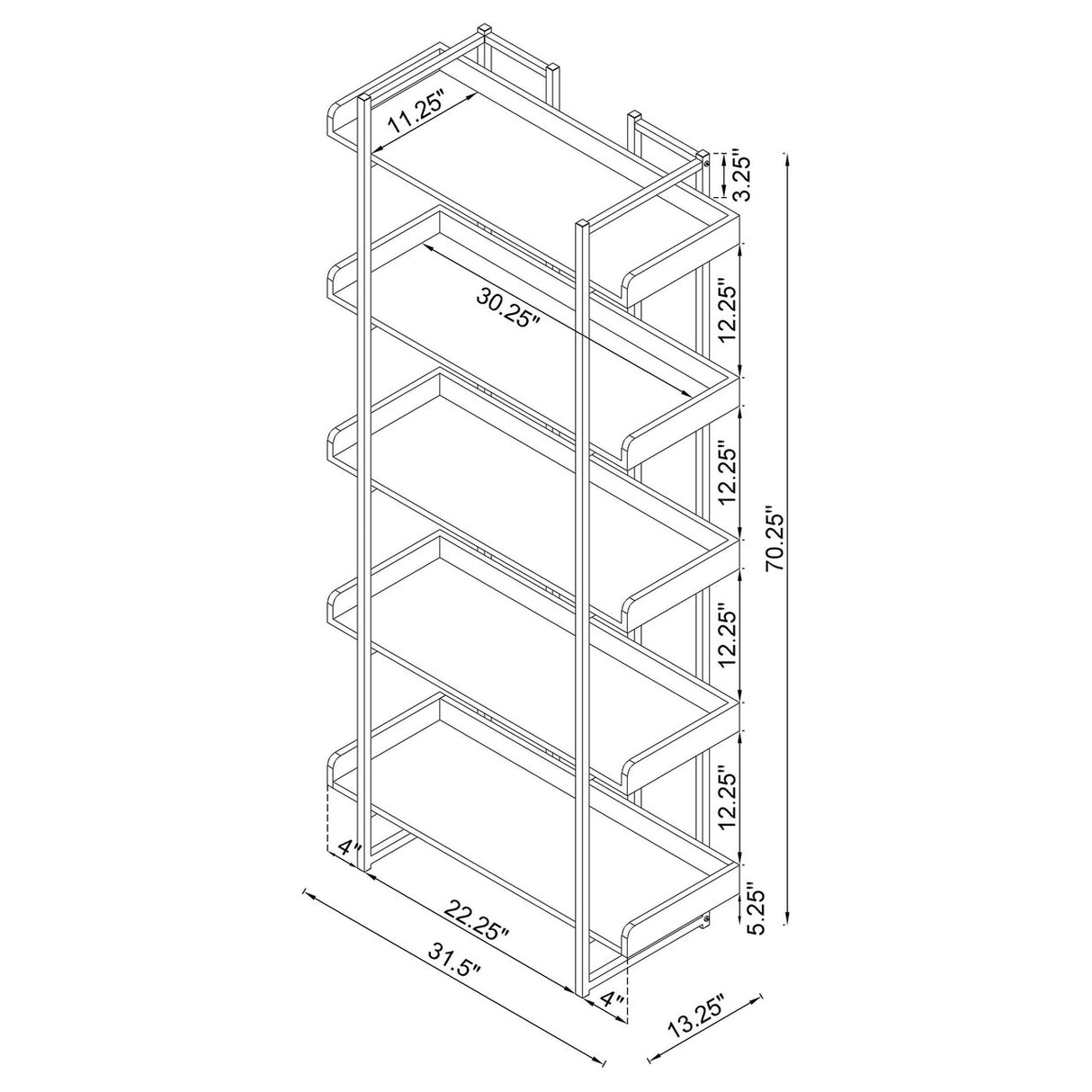 Angelica 5-shelf Bookcase Walnut and Chrome