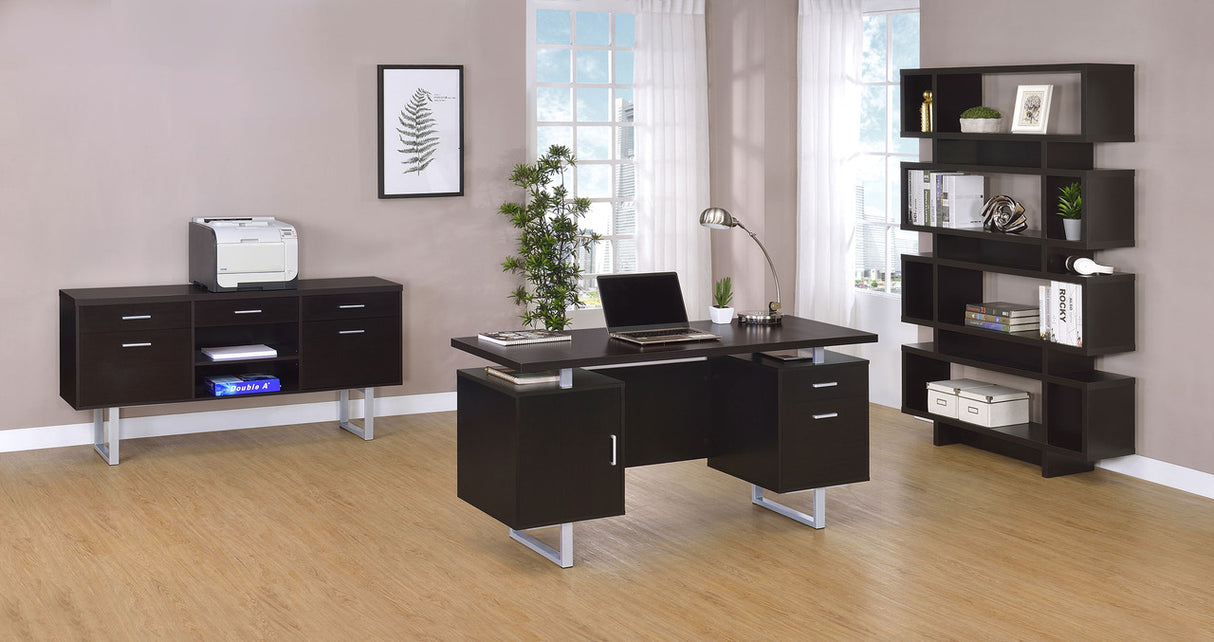 Lawtey 5-drawer Credenza with Adjustable Shelf Cappuccino