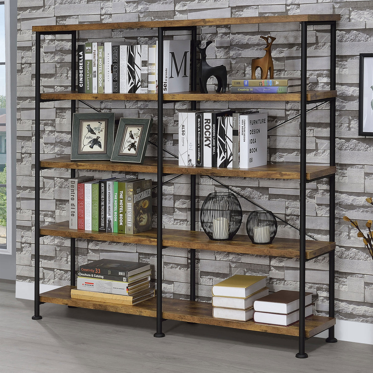 Analiese 4-shelf Open Bookcase Antique Nutmeg