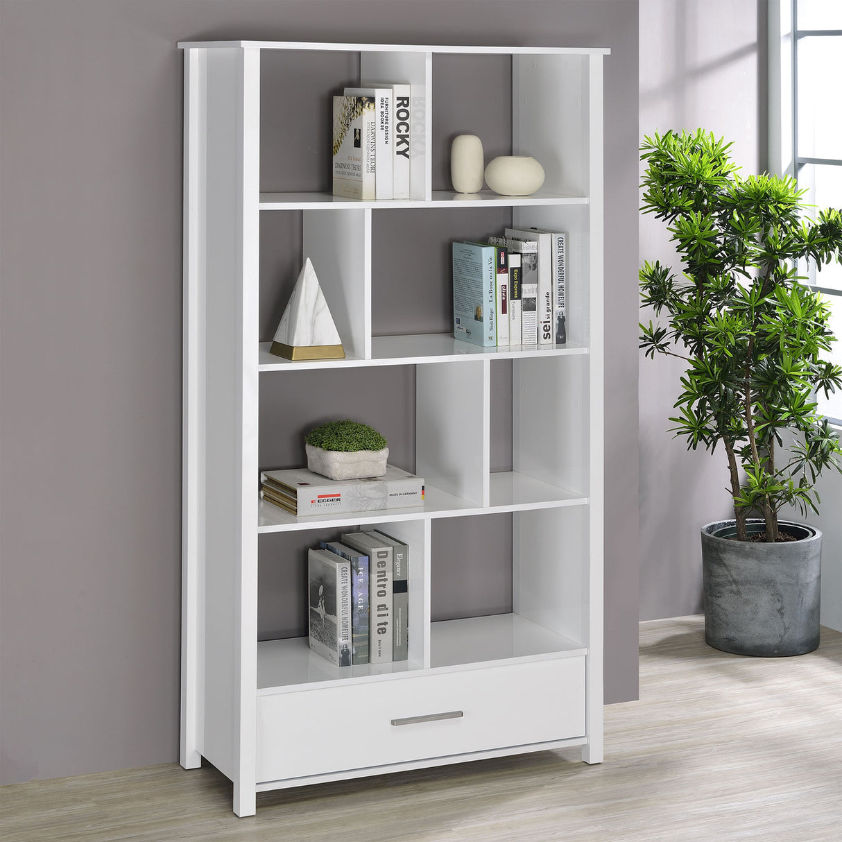 Dylan Rectangular 8-shelf Bookcase (White)