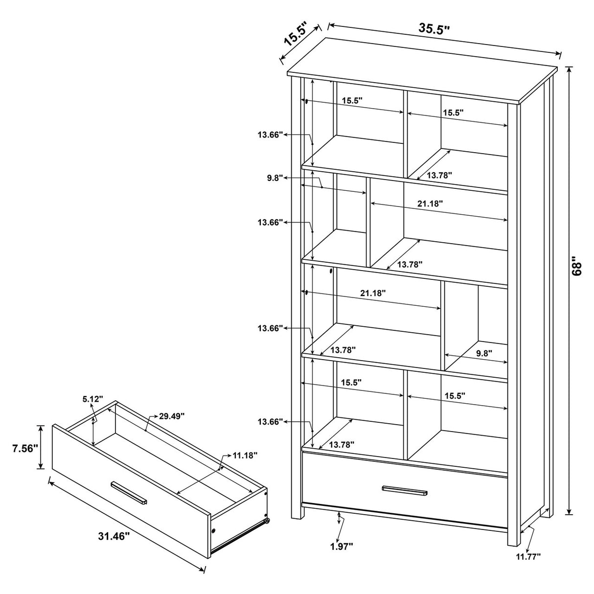 Dylan Rectangular 8-shelf Bookcase (White)