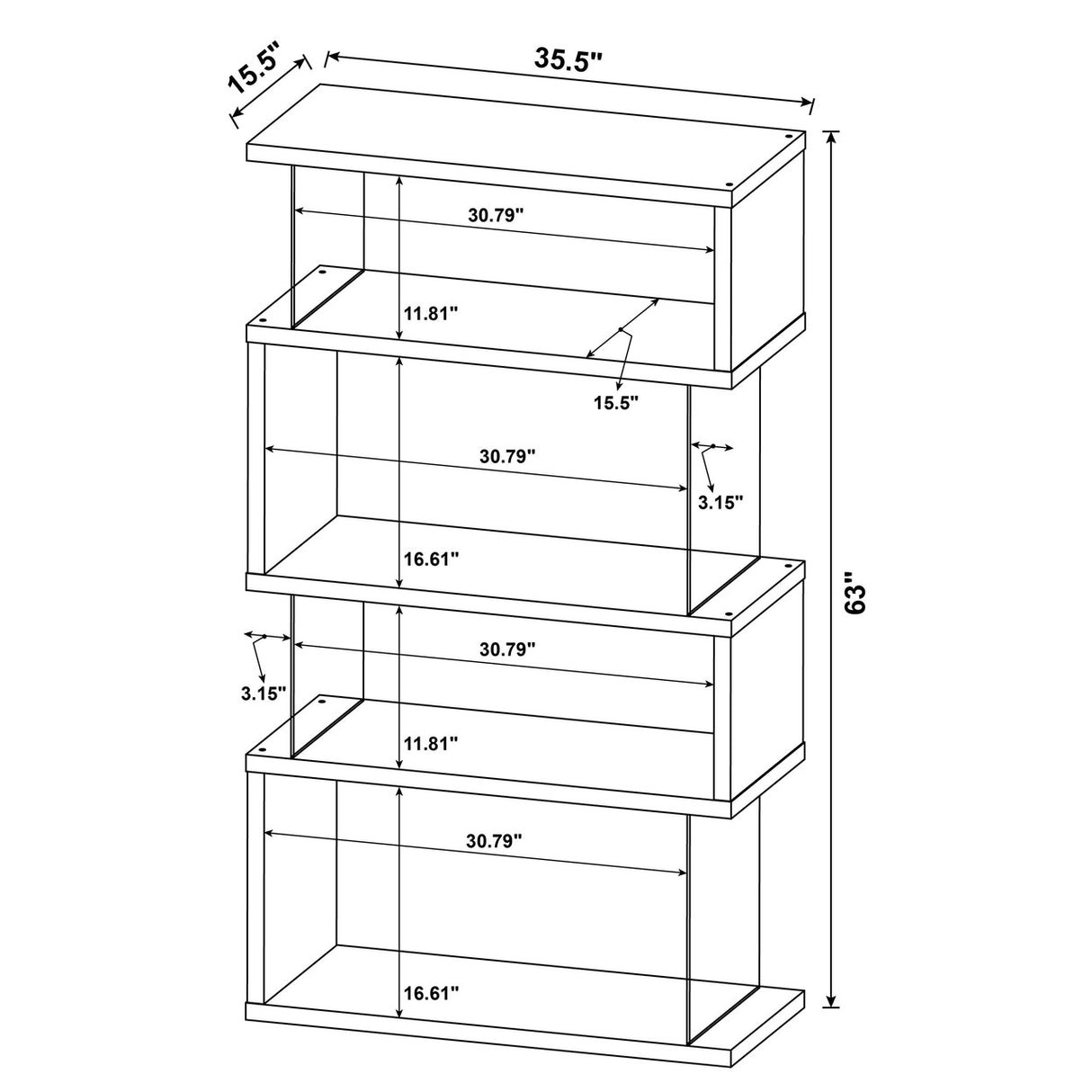 Emelle 4-shelf Bookcase with Glass Panels (Brown)