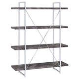 Grimma 4-shelf Bookcase Rustic Grey Herringbone