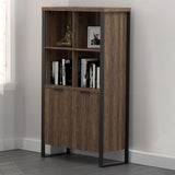 Pattinson 2-door Rectangular Bookcase Aged Walnut and Gunmetal