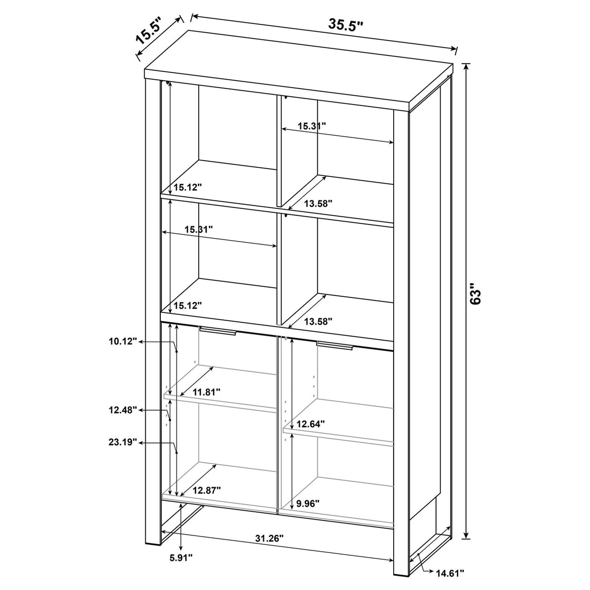 Pattinson 2-door Rectangular Bookcase Aged Walnut and Gunmetal