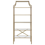 Serena 5-tier Tempered Glass Shelves Bookcase Matte Gold