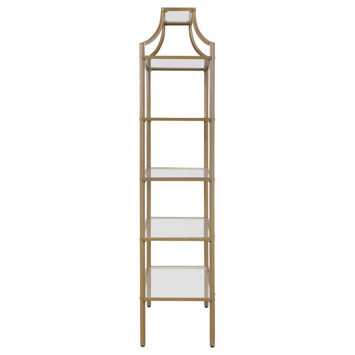 Serena 5-tier Tempered Glass Shelves Bookcase Matte Gold