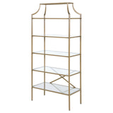 Serena 5-tier Tempered Glass Shelves Bookcase Matte Gold