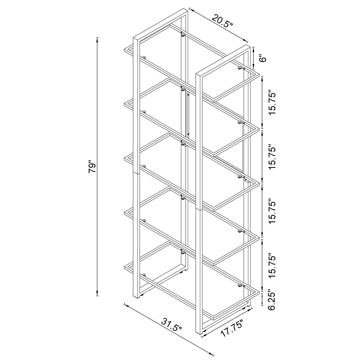 Hartford Glass Shelf Bookcase Chrome