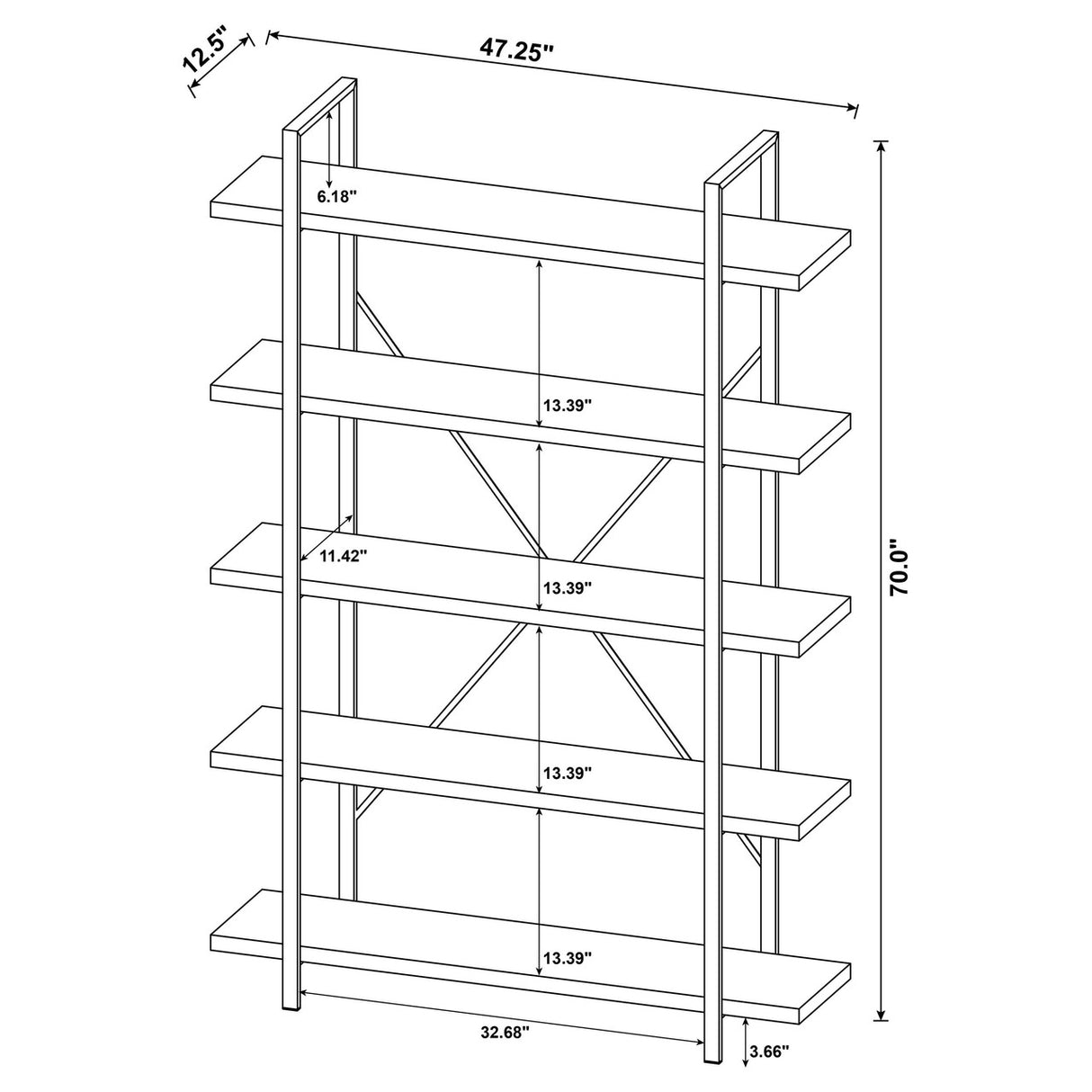 Cole 5-Shelf Bookcase Antique Nutmeg and Black