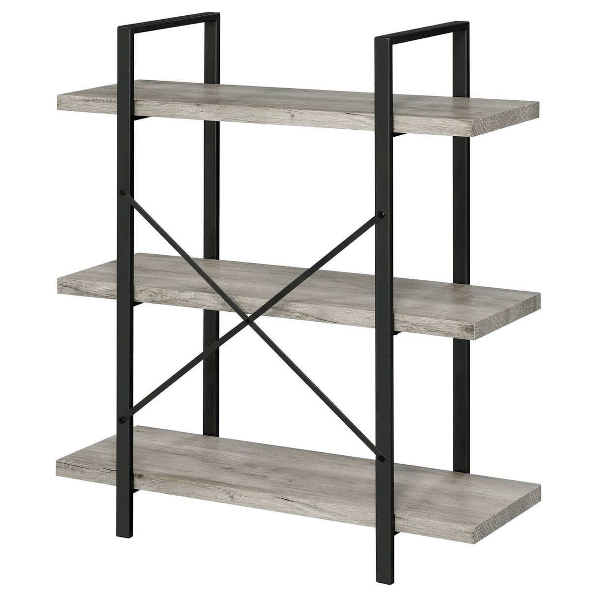 Cole 3-Shelf Bookcase Grey Driftwood and Gunmetal