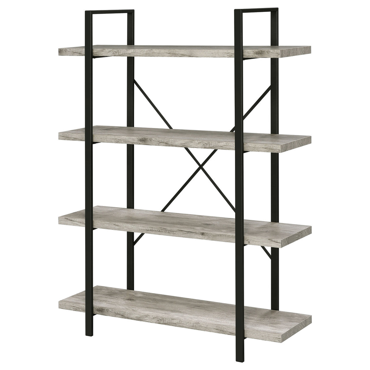 Cole 4-Shelf Bookcase Grey Driftwood and Gunmetal