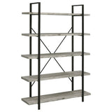 Cole 5-Shelf Bookcase Grey Driftwood and Gunmetal