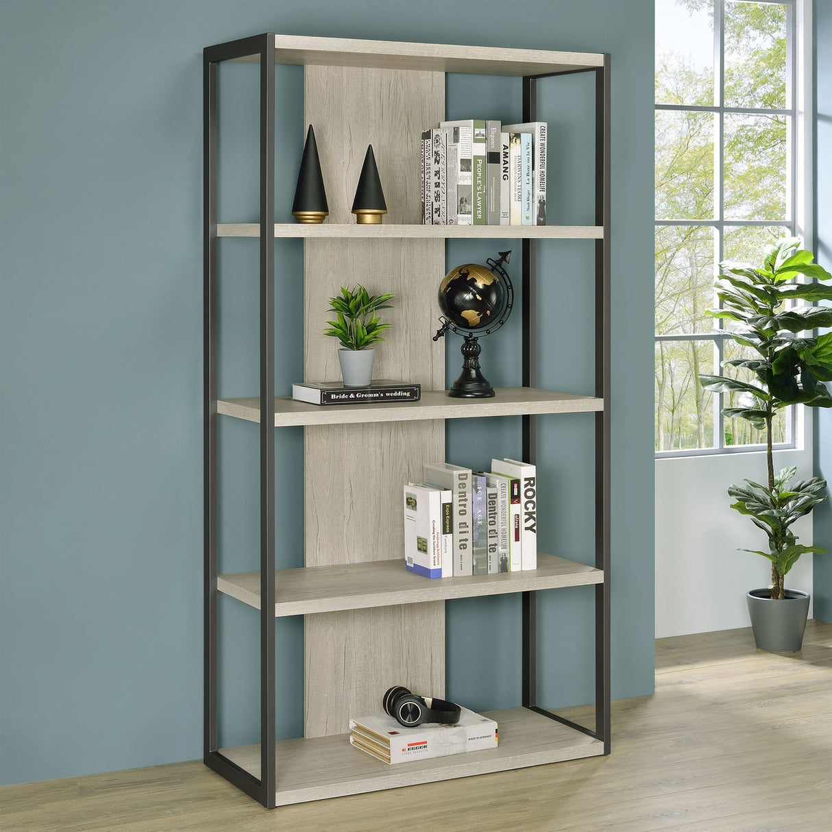 Loomis 4-shelf Bookcase Whitewashed Grey (Grey)