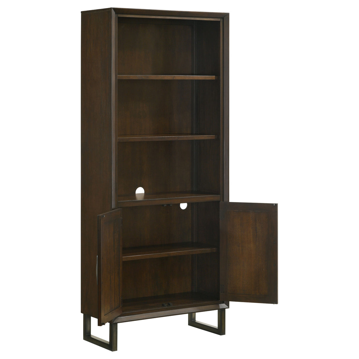 Marshall 5-shelf Bookcase With Storage Cabinet Dark Walnut and Gunmetal