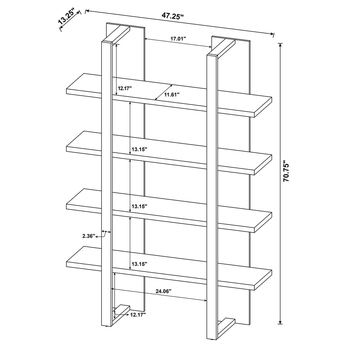 Danbrook Bookcase with 4 Full-length Shelves (Brown)